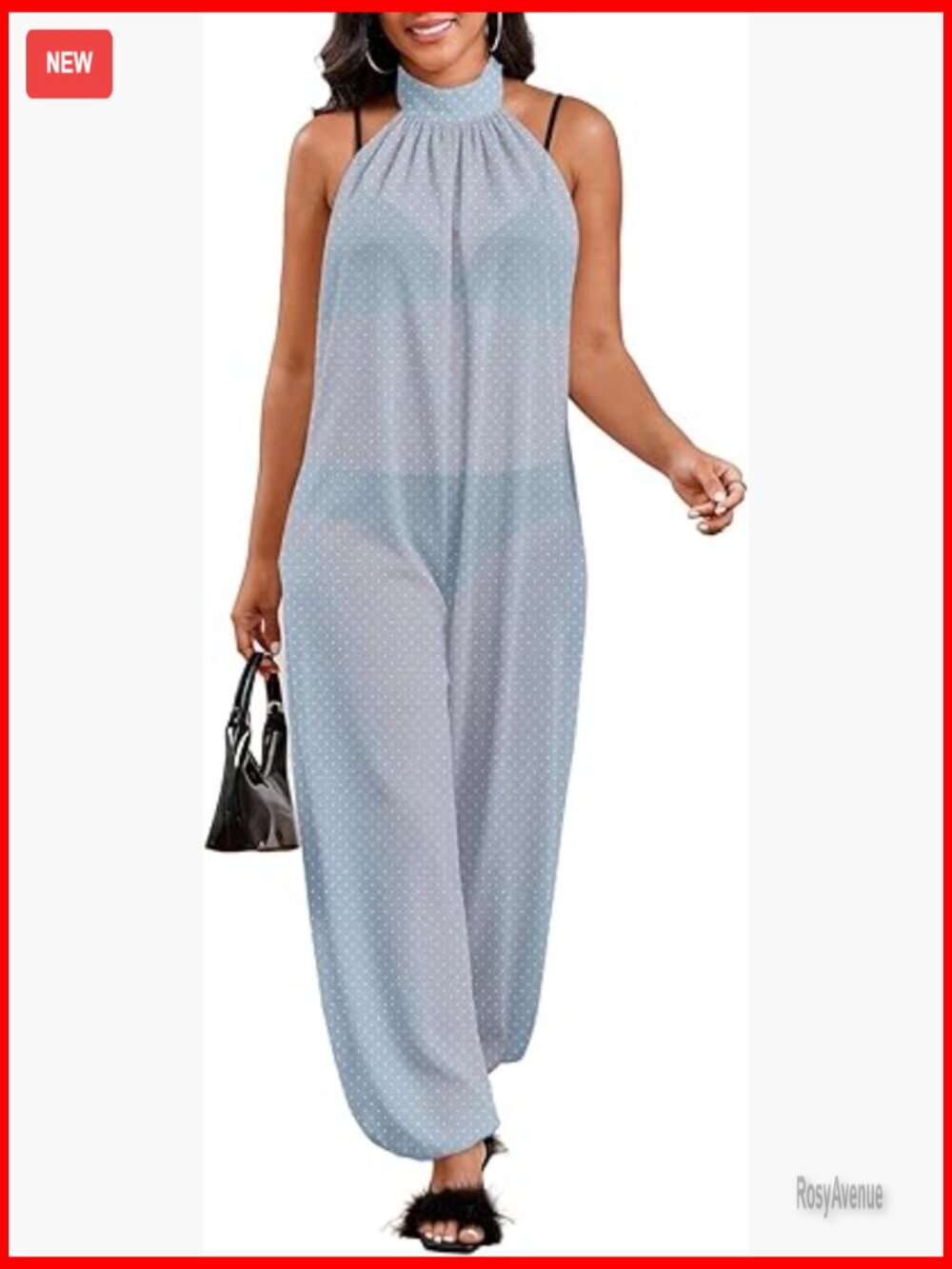 Halter Neck Backless Jumpsuit Sleeveless Wide Leg Romper Loose Fit Swim Cover Up